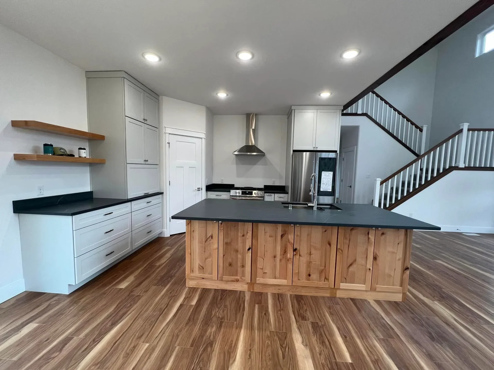 kitchen island of hangar home in alaska